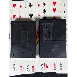 Vintage KEM Plastic Playing Cards. Blue Brown Scroll Design with Black Case